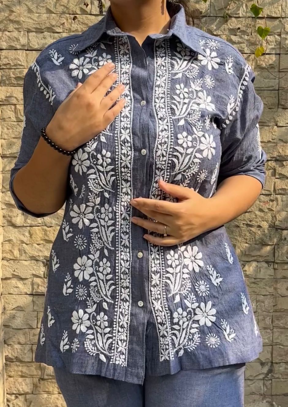 Denim cotton shirt co-ord set