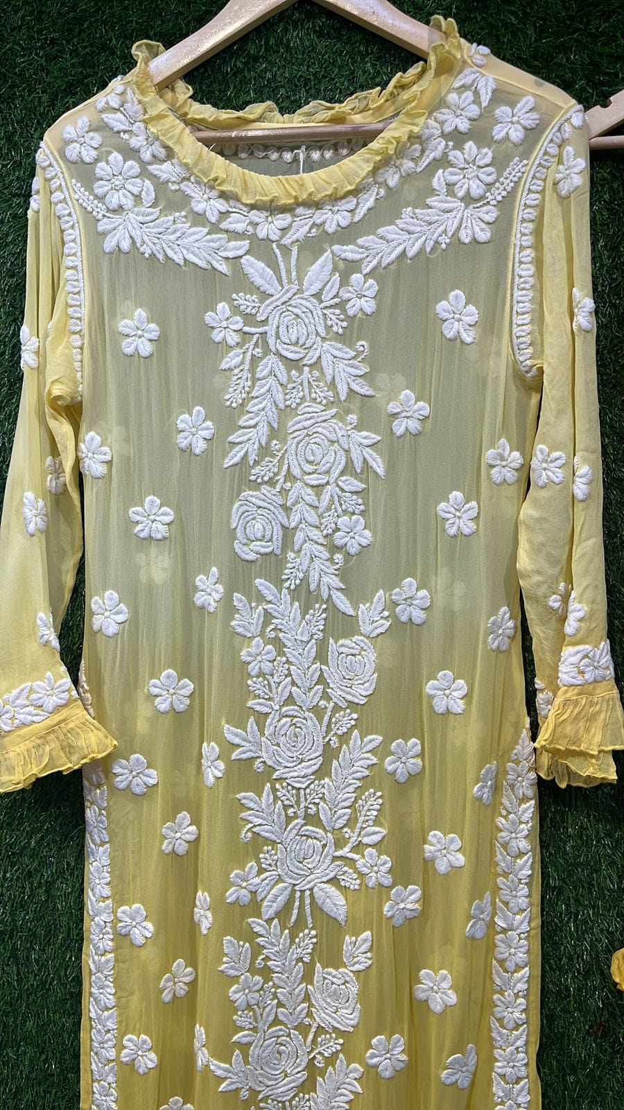 Pure Viscous Georgette Kurta and Palazzo Set with 3D Chikankari work